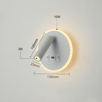Lampe murale décorative moderne et simple à LED pour lecture au chevet, avec interrupteurs marche/arrêt, chargement USB, pour chambre d'hôtel, IP44, acier et plastique
