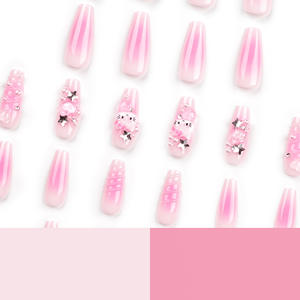 Bonitas uñas usables con temática de <span class=keywords><strong>Hello</strong></span> Kitty con ondas y lazos en 3D Elegantes puntas de manicura francesa - Product Image 4