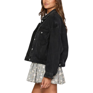 Veste en jean noire pour femme - Style streetwear, vêtement décontracté, haut à manches longues à boutons, tendance - Product Image 2