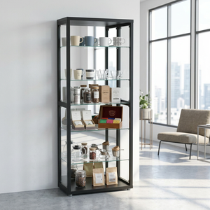 Modern Glass Display Cabinet with <b>Adjustable</b> <b>Shelves</b> for Living Room Home Furniture 5 Tier Storage Showcase - Product Image 2