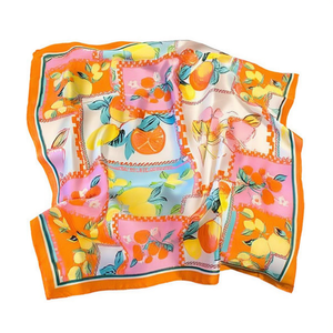 Foulard Quadrato Piccolo Arancione Limone 70x70cm 38g Stampa Moda Accessorio Donna - Product Image 1