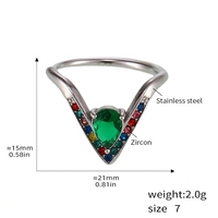 Exquisite V-förmige Herz-Ringe mit Bunten Kubischen Zirkonia-Steinen, Trendige Edelstahl-Mode-Ringe für Alltag und Partys