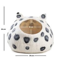 Niche pour chat en feutre de laine fait main, motif pois blancs et noirs, avec oreilles de chat, en forme d'œuf, cachette fermée naturelle pour animaux de compagnie, nid douillet