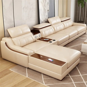 Juego de Sofás Seccionales de Cuero Italiano para Apartamentos Grandes, con Estación de Carga, Altavoces, Portavasos, Reposacabezas Ajustables, para Sala de Estar Moderna - Product Image 5