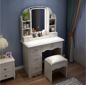 Günstige einfache Designs Holz kleine nordische Schlafzimmer Vanity Stoold Set Schmink tische mit beleuchteten Spiegel und Schublade