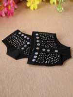 LILACDANCE DPW269 Chaussons de danse professionnels pour le ballet du ventre, avec coussinets d'orteils, en strass, dessus en coton, cuir véritable