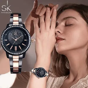 Shengke SK k0075 2024 Rose Gold Watch Women Quartz Watches Ladies Top Brand Crystal Luxury Female Girl Clock Relogio Feminino
