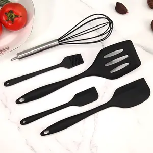 Conjunto de utensílios de cozinha de silicone com 6 peças, ferramenta de cozimento, colher, espátula, escova de óleo, batedor de ovos, concha