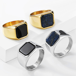 Bague en acier inoxydable avec pierres précieuses, style artistique haut de gamme pour hommes, tendance Europe <span class=keywords><strong>et</strong></span> Amérique, accessoires MGJZ320 - Product Image 1