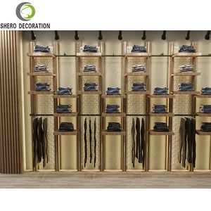 Design d'intérieur de boutique de vêtements haut de gamme, mobilier moderne pour boutique de vêtements pour hommes avec des unités d'exposition de vêtements en bois, équipement de magasin de vêtements - Product Image 5