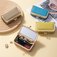 Étui à rouge à lèvres vintage en cuir véritable pour femme, avec miroir intégré, logo personnalisé, portable, pour voyage, rangement de bijoux, vente en gros