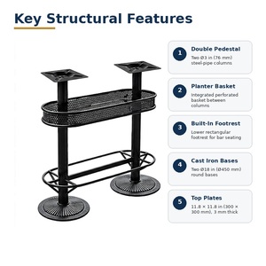 Base de Mesa de Bar Industrial Moderna de Hierro, Pedestal Doble Oblongo, Muebles Comerciales para Restaurante y Exteriores, Tapa de Mármol Fácil de Limpiar - Product Image 1