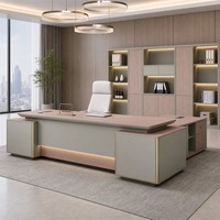 Bureau de direction moderne, durable et écologique avec armoire latérale et boîte à câbles, en bois, garantie 5 ans