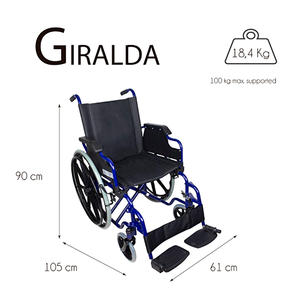 Silla de ruedas de aluminio plegable portátil con reposabrazos de acero de diseño de gama alta española para venta de exportación en azul - Product Image 5