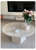 Table basse de salon ronde simple en travertin blanc naturel, style influenceur, table basse italienne personnalisable