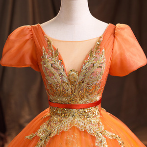 Orange Evening Gown Women Long Skirt Stage Performance Dress Elegant Style Vocal Music Exam Hostess Wear - Product Image 4
