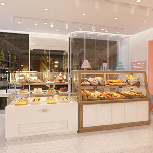 Présentoir de boulangerie sur mesure en gros, en bois de chêne, meuble rose chaud, étagère à pain, vitrine à gâteaux en verre, équipement de magasin - Product Image 2