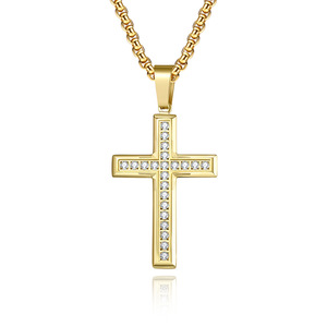 <b>Titanium</b> Steel Cross Necklace With Zircon Inlay Channel Setting Gift Jewelry Stainless Steel Pendant Fashion Accessory - Product Image 5