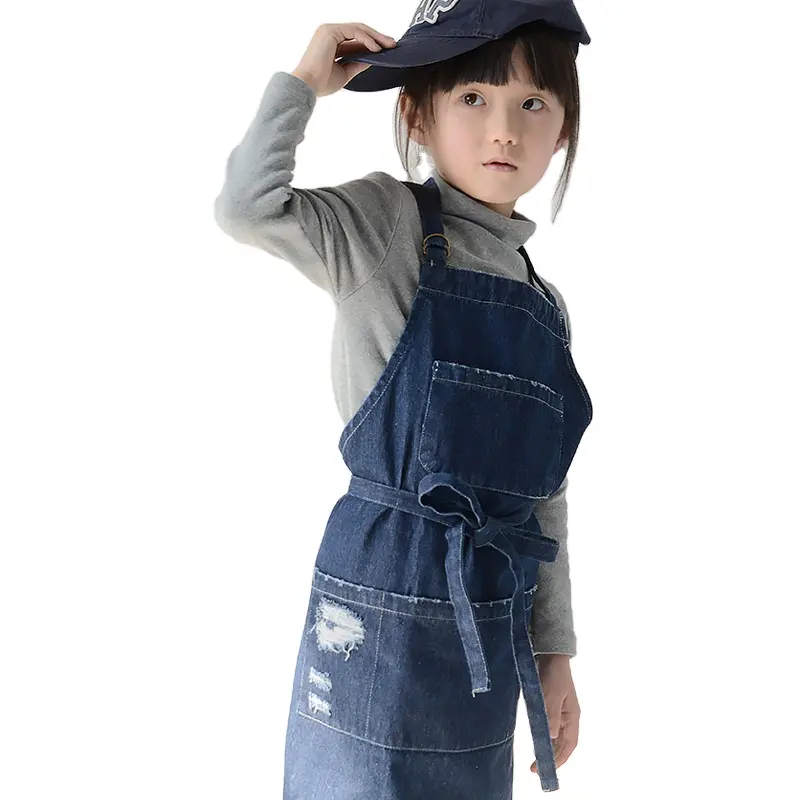 Японский детский тканевый джинсовый рекламный фартук, Модный хлопковый арт-фартук, Халат