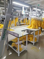 Table de tri de vêtements en U à structure métallique robuste avec plateau stratifié blanc pour l'industrie textile