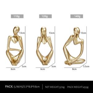 Juego de Esculturas de Resina Abstractas de Pensadores Dorados - Figuras Decorativas Modernas Minimalistas, Juego de 3 Piezas - Product Image 6