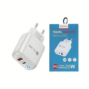 20W USB C Phone Charger <b>Adapter</b> US EU <b>Plug</b> QC3.0 USB Type C Wall Charger Dual Port A+C Travel Block Charger - Product Image 1