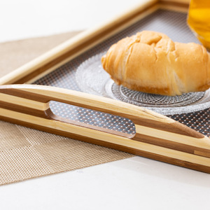 Retro bamboo imitation rattan <b>tea</b> <b>tray</b>, suitable for home use, coffee shops, bread and pastry storage, simple rectangular <b>tea</b> - Product Image 3