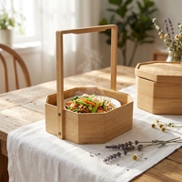 Panier de rangement alimentaire octogonal multifonctionnel en bambou vintage, écologique, à trois couches, avec poignée, tissé à la main, décoration d'intérieur, cadeau