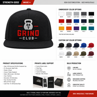 Gorra Snapback de Lote Pequeño con Visera Plana y Costura Kettlebell, Estilo Urbano para Vendedores de Moda Deportiva con Etiqueta Personalizada