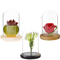 Cloche en verre de style européen avec base en bois pour la décoration intérieure, la promotion et les expositions, à ouverture facile