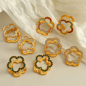 Star Heart Rhinestone Clip-on Earrings <b>Titanium</b> Steel Multi-color Women's Jewelry Party Fashion Accessory - Product Image 2