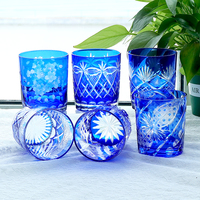 Verre à whisky en verre bleu de style japonais Edo Kiriko, fabriqué en usine, pour les bars et la préparation de cocktails à domicile