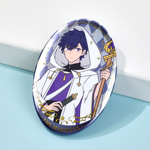Vograce Tùy Chỉnh Nhà Sản Xuất Phim Hoạt Hình Kim Loại Hình Bầu Dục Lạnh Lá Dập Long Lanh Holographic Nút Pins - Product Image 4