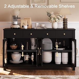 Vitrines de rangement en verre cannelé cintrées, en <span class=keywords><strong>bois</strong></span> noir, pour salle à manger, avec quincaillerie dorée DR527 - Product Image 4