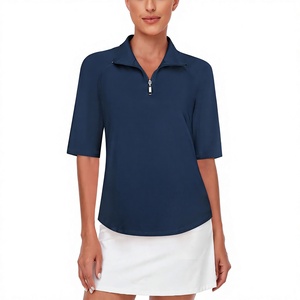 T-shirt de golf pour femme à col en V et demi-zip, imprimé par décharge, avec logo personnalisé, manches courtes, en tissu mesh respirant, haut de performance athlétique - Product Image 2