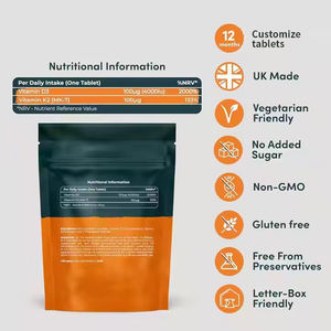 Yüksek yoğunluklu Vegan takviyeleri kolay yutmak <span class=keywords><strong>D3</strong></span> vitamini <span class=keywords><strong>4000</strong></span> <span class=keywords><strong>IU</strong></span> ve K2 vitamini MK7 100μg tablet Vegan vitaminleri - Product Image 4