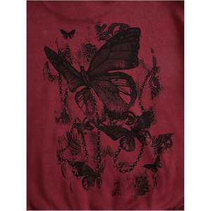 Sudadera con capucha gráfica personalizada para mujer, de manga larga, con bolsillo, diseño de mariposa y cadena. - Product Image 4