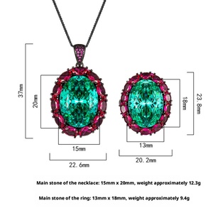 Fashion Eco-friendly Copper Gold Plated Big Oval Cut 15*20mm Paraiba Green Zircon Pendant <b>Earrings</b> Set Jewelry Set for Women - Product Image 2