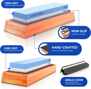 Sistema de afilado de <span class=keywords><strong>cuchillos</strong></span> de cocina con base de bambú, <span class=keywords><strong>piedra</strong></span> de <span class=keywords><strong>afilar</strong></span> de doble cara con grano 400/1000, afilador de <span class=keywords><strong>cuchillos</strong></span> Santoku y Damasco para chef - Product Image 5