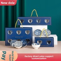 Coffret Cadeau Cœur – Ensemble de Bols en Céramique Japonaise Sous Glaçure Bleu et Blanc, Compatible Micro-ondes, Design Minimaliste, Option Logo Personnalisé, Présenté en Boîte