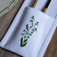 Pochette à couverts en lin blanc brodée de fleurs, motif botanique, pour mariage, décoration de table champêtre, vente en gros