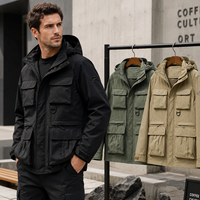 Blouson Bomber Rétro à Capuche Coupe Oversize Décontracté Multiples Poches Fermeture Éclair Fourniture ODM pour l'Automne
