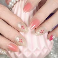 Faux ongles roses courts à talon aiguille, forme ovale et ronde, motifs imprimés, en ABS, style salon, design modèle