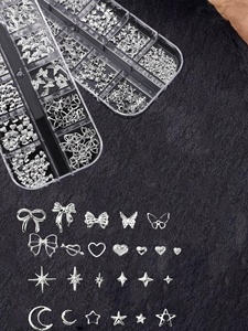 Décoration d'ongles en alliage 3D en forme de cœur, lune, étoile et nœud, en boîte à 12 compartiments, pour manucure artistique, vente en gros transfrontalière - Product Image 6
