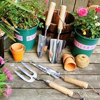 Greenworks — tondeuse à gazon 3 pièces avec manche en bois, ensemble d'outils de jardin en acier, fournisseur en chine