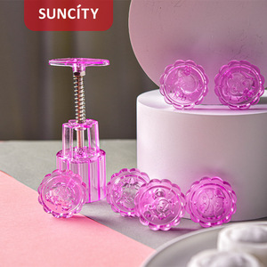 Suncity Mooncake Mold Pink Hand Press Non Stick Snow Skin Mung Bean Cake Baking Tool - Product Image 1