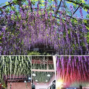 Fiore di glicine con fiore simulato a corda lunga con pianta in tessuto di seta da parete per soffitto da sposa fiore di glicine artificiale