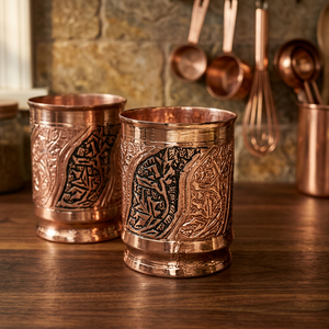 Tasse à thé en métal artisanale orientale avec motif floral pour cadeau de mariage adultes - Product Image 2