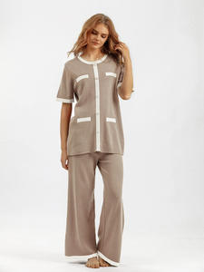 Tuta <span class=keywords><strong>taglie</strong></span> forti da <span class=keywords><strong>donna</strong></span> maglione pantaloni larghi a vita alta alla moda Set in due pezzi - Product Image 4