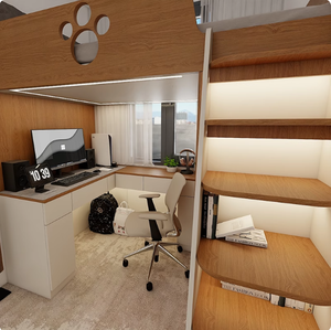 Lit superposé en bois pour adolescents, design de lit en bois avec bureau et bibliothèque et placard pour la chambre d'enfant - Product Image 3